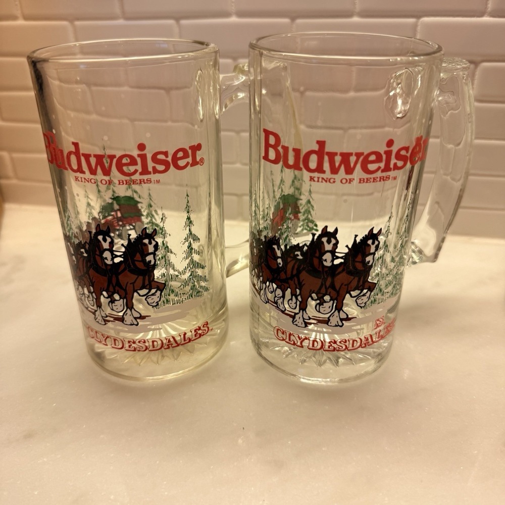 Vtg 1989 Anheuser Busch Budweiser Clydesdales Beer Mugs 4pc 12oz Holiday Stein - Picture 9 of 10